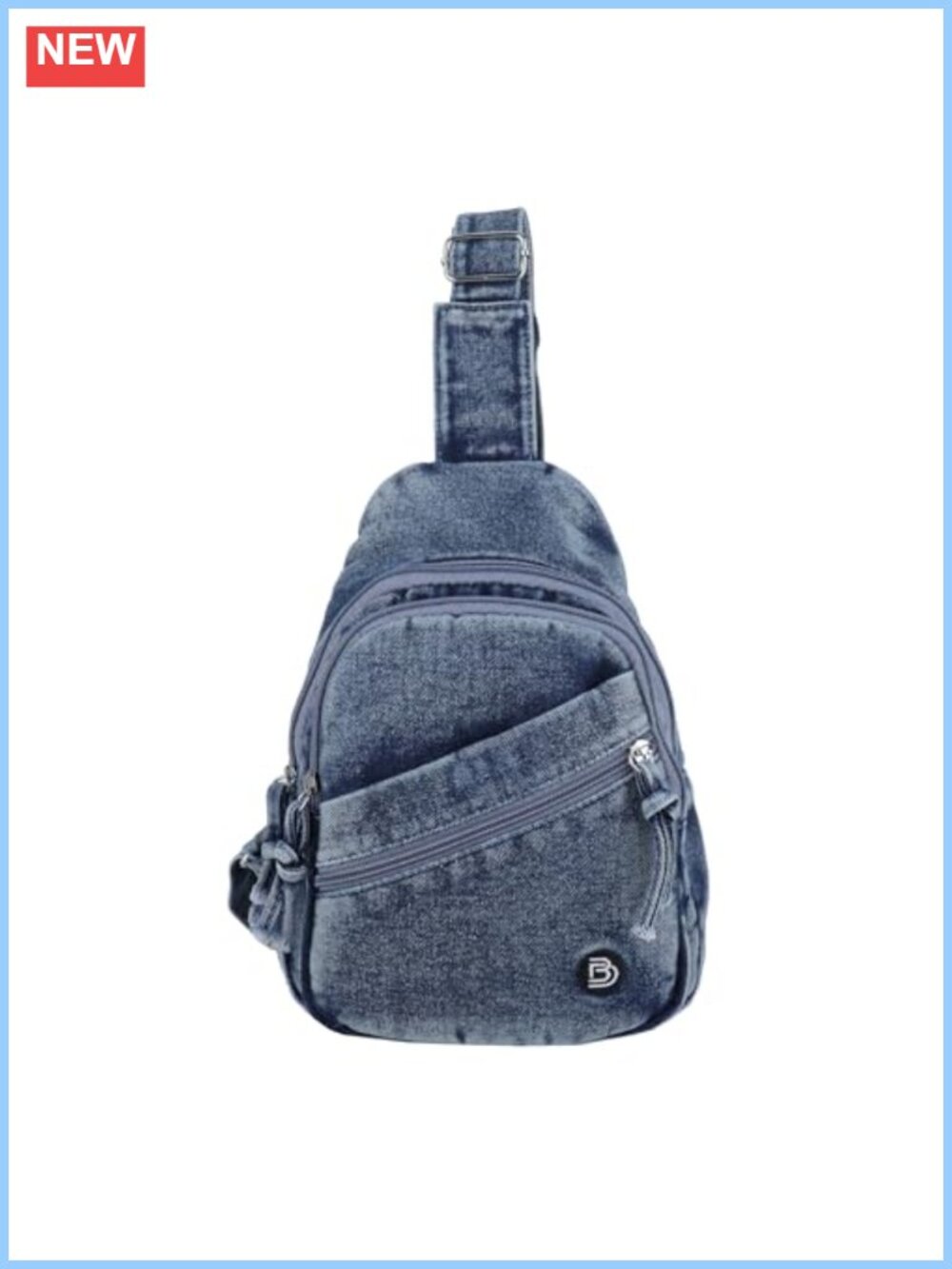 Women's Washed Denim Sling Bag Crossbody Purse Multi Pocket Adjustable Strap